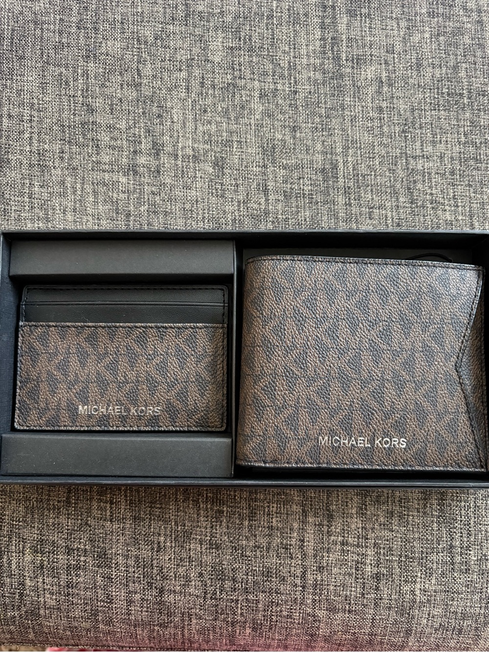 Michael Kors Brown MK Logo Bifold Wallet & Card Case Set